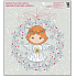 Window foil without glue angels in a wreath turned frontally red 33.5 x 30 cm