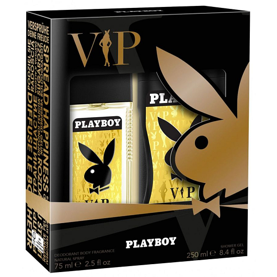 Playboy Vip for Him perfumed deodorant glass for men 75 ml + shower gel 250 ml, cosmetic set
