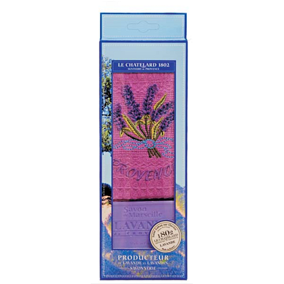 Le Chatelard Lavender toilet soap 100 g + purple cotton towel 40 x 60 cm cosmetic set