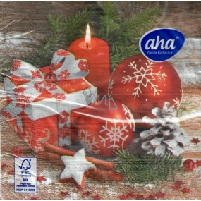 Aha Paper napkins 3 ply 33 x 33 cm 20 pieces Christmas Red decorations, gift and candle