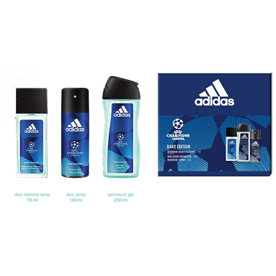 Adidas UEFA Champions League Dare Edition VI perfumed deodorant glass for men 75 ml + shower gel 250 ml + deodorant spray 150 ml, cosmetic set