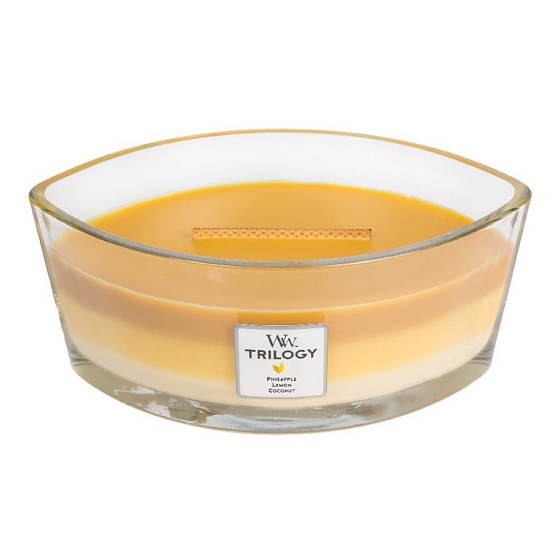 WoodWick Trilogy Fruits of Summer - Scented Candle with Wooden Wide Wick and Lid Boat 453 g