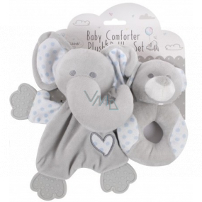 First Steps Sleepwalker with plush head Elephant + Rattle with plush head Teddy bear blue, plush set for children