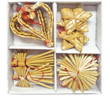 Straw ornaments in box with red thread Heart 12 pieces