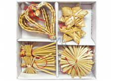 Straw ornaments in box with red thread Heart 12 pieces