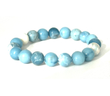 Larimar bracelet elastic natural stone, ball 9 - 10 mm / 16 - 17 cm, peace - serenity