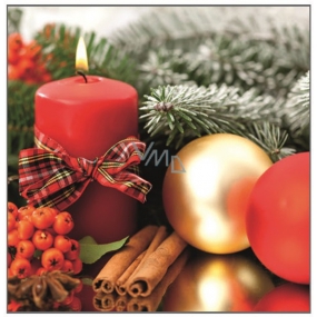 Aha Paper napkins 3 ply 33 x 33 cm 20 pieces Christmas Red candle with ribbon