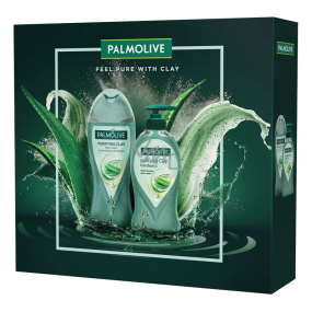 Palmolive Purifying Clay shower gel with clay 250 ml + liquid soap dispenser 250 ml, cosmetic set