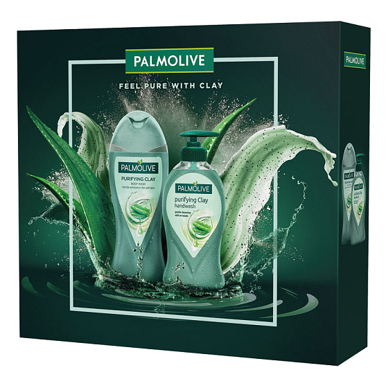 Palmolive Purifying Clay shower gel with clay 250 ml + liquid soap dispenser 250 ml, cosmetic set