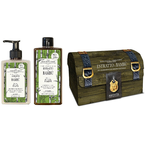 Amovita Estratto di Bambú Bamboo extract body lotion 300 ml + shower gel 300 ml + pendant for happiness, cosmetic set