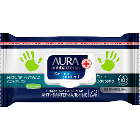 Aura Antibacterial wet wipes for hands, destroys up to 99% of bacteria 72 pieces