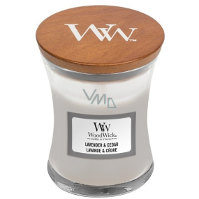 WoodWick Lavender & Cedar - Lavender and Cedar scented candle with wooden wick and lid glass small 85 g