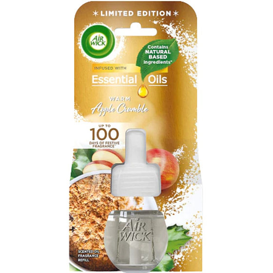 Air Wick Essential Oils Warm Apple Crumble - Freshly baked apple pie electric air freshener replacement cartridge 19 ml