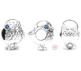 Sterling silver 925 Bird with blue cubic zirconia, bead on bracelet animal