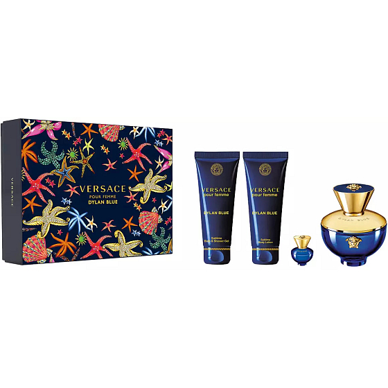 Versace Dylan Blue pour Femme eau de parfum 100 ml + body lotion 100 ml + shower gel 100 ml + eau de parfum 5 ml miniature, gift set for women