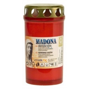 Madonna Cemetery candle with lid pressed red, burns for up to 2 days, 135 g