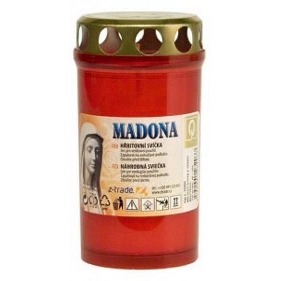 Madonna Cemetery Candle with Lid Pressed Red, Burns up to 2 Days, 135 g