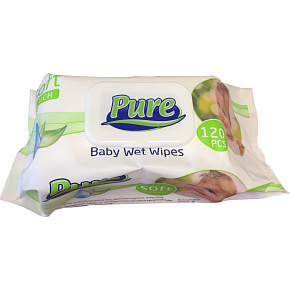 Pure Baby wet wipes with clip, 120 pcs