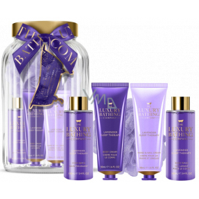 Grace Cole Lavender Sleep Therapy body cream 50 ml + hand and nail cream 50 ml + bath foam 100 ml + washing gel 100 ml + washing sponge + glass container, cosmetic set for women