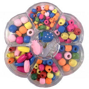 Colored wooden beads different sizes and colors 5 mm, 7 mm, 9 mm and 1,5 cm in plastic box