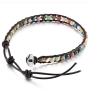 Agate Indian leather bracelet natural stone, handmade, clasp, ball 4 mm, 17 - 23 cm, adds recoil and strength
