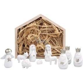 Wooden crib with white figures 17 x 14,5 cm