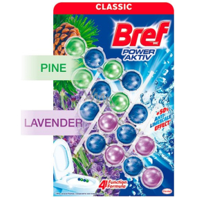 Bref Power Aktiv Pine WC block for hygienic cleanliness and freshness of your toilet, colours water, 2 x 50 g + Lavender WC block 2 x 50 g