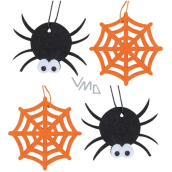 Felt spider and spider web for hanging 6,5 cm 4 pieces