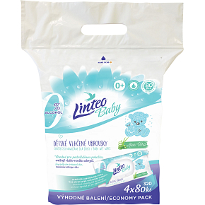 Linteo Baby Aloe Vera Wet Wipes, 4 × 80 pcs
