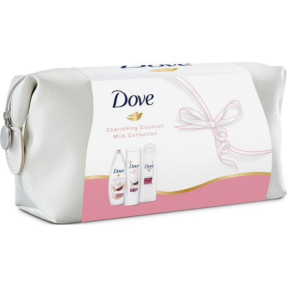 Dove Coconut milk and jasmine flowers shower gel 250 ml + body lotion 250 ml + hair shampoo 250 ml + case, cosmetic set