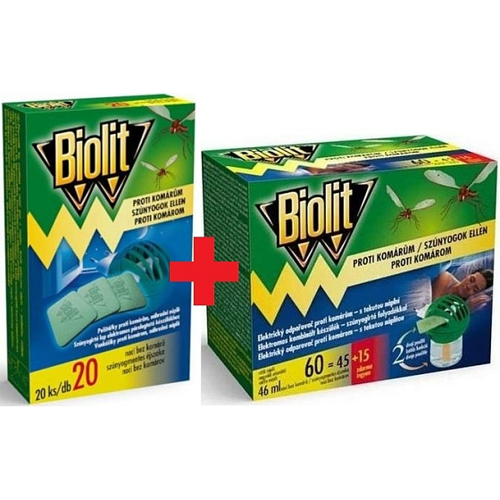 Biolit Mosquito repellent electric mosquito repellent with liquid filling 60 nights 46 ml + Biolit Electric mosquito repellent cushions filling 20 pieces