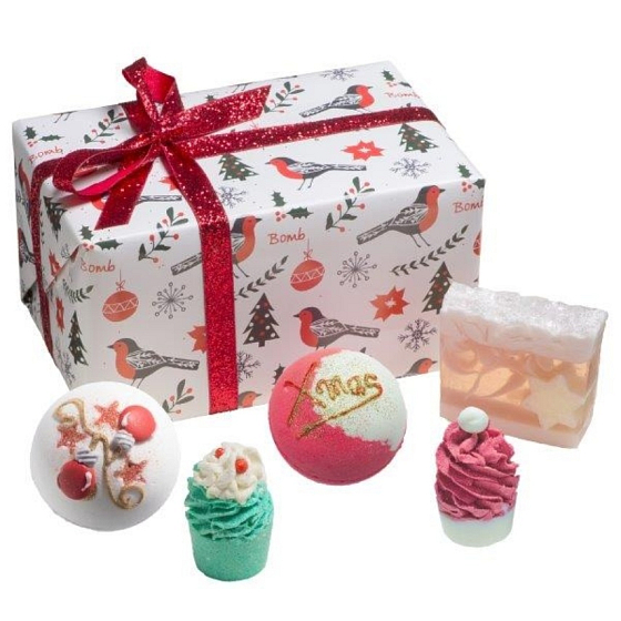 Bomb Cosmetics Christmas Robin ballistic 2 x 160 g + butter block 2x50 g + soap 100 g, cosmetic set