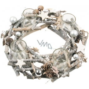Advent gray wooden wreath from twigs with flasks 30 cm