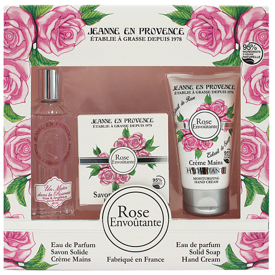 Jeanne en Provence Rose Envoutante - Captivating rose perfume water for women 60 ml + solid toilet soap soap 100 g + hand cream 75 g, cosmetic set
