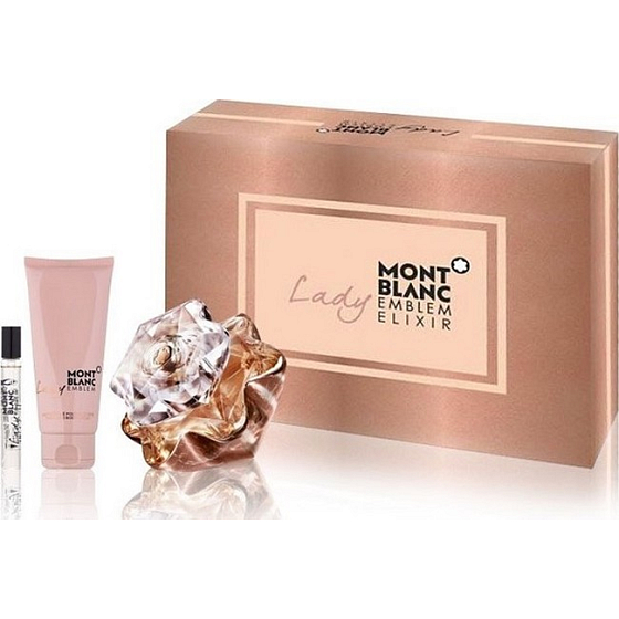 Montblanc Lady Emblem Elixir perfumed water for women 75 ml + body lotion 100 ml + perfumed water rollerball 7.5 ml, gift set