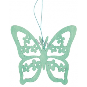 Wooden hanging butterfly 12 cm, turquoise