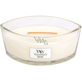 WoodWick White Teak - White teak scented candle with wooden wide wick and boat lid 453 g