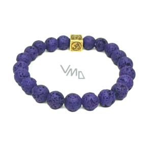 Lava dark blue with royal mantra Om, bracelet elastic natural stone, ball 8 mm / 16-17 cm, born of the four elements