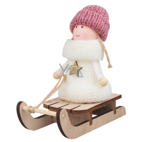 Little girl with pink hat on a sled 12 cm