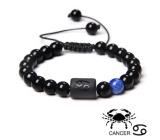 Onyx Cancer zodiac sign, natural stone bracelet, bead 8mm/ adjustable size, life force stone