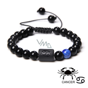 Onyx Cancer zodiac sign, natural stone bracelet, bead 8mm/ adjustable size, life force stone