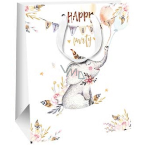 Ditipo Paper gift bag 26,4 x 32,7 x 13,6 cm Glitter Happy Birthday with elephant