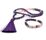 108 Mala Amethyst + Rosemary necklace meditation jewelry, natural stone + bracelet natural stone, ball 8 mm