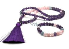 108 Mala Amethyst + Rosemary necklace meditation jewelry, natural stone + bracelet natural stone, ball 8 mm