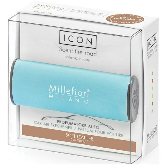 Millefiori Milano Icon Soft Leather Classic car fragrance light blue scent for up to 2 months 47 g