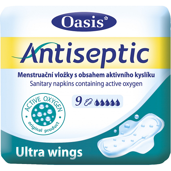 Oasis Antiseptic Ultra Wings intimate pads with an active oxygen content of 9 pieces
