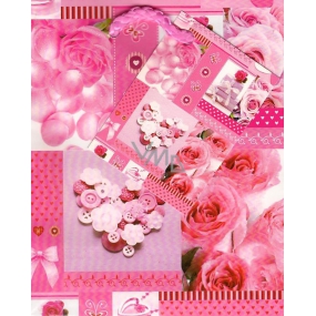 Nekupto Gift paper bag 14 x 11 x 6.5 cm Pink roses 1 piece 804 30 BS