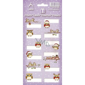 Arch Christmas labels stickers Owls purple arch 12 labels