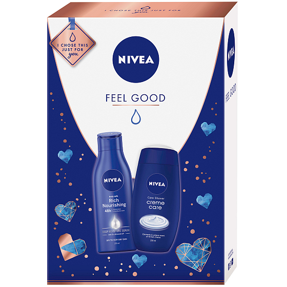 Nivea Feel Good nourishing body lotion for women 250 ml + Creme Care shower gel 250 ml, cosmetic set