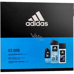 Adidas Ice Dive perfumed deodorant glass for men 75 ml + shower gel 250 ml + ball antiperspirant deodorant roll-on 50 ml, cosmetic set for men